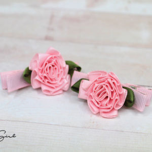 Pink Ribbon Rose Rosette Hair Bows Clips Birthday